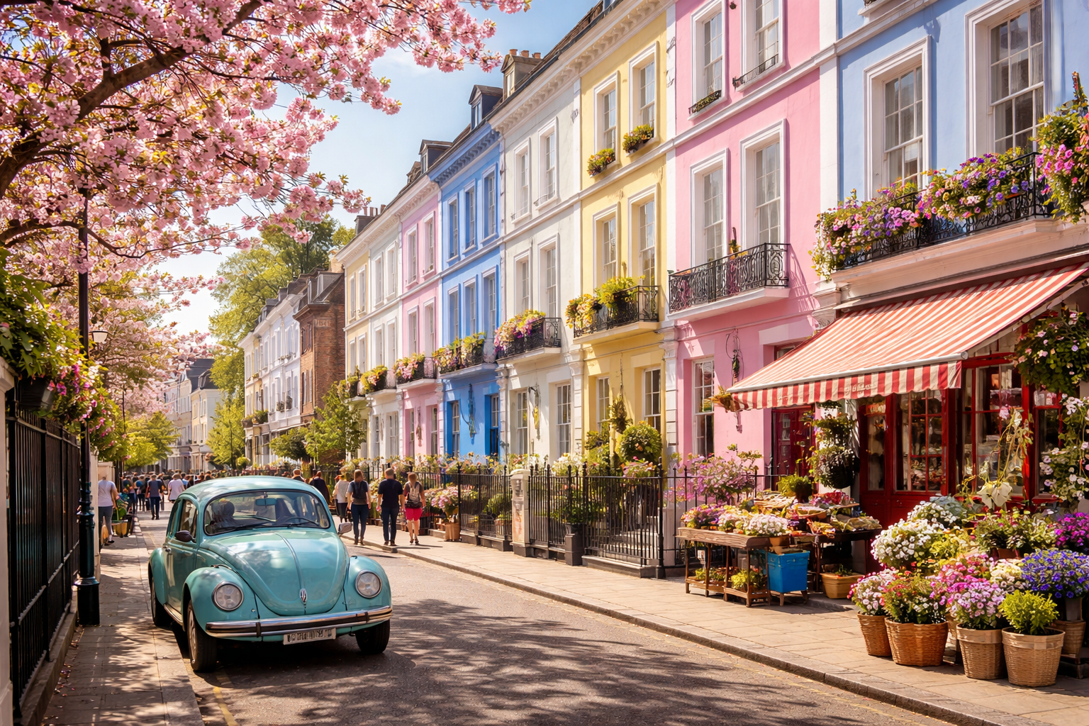 Notting Hill Londres maisons colorées Portobello Road